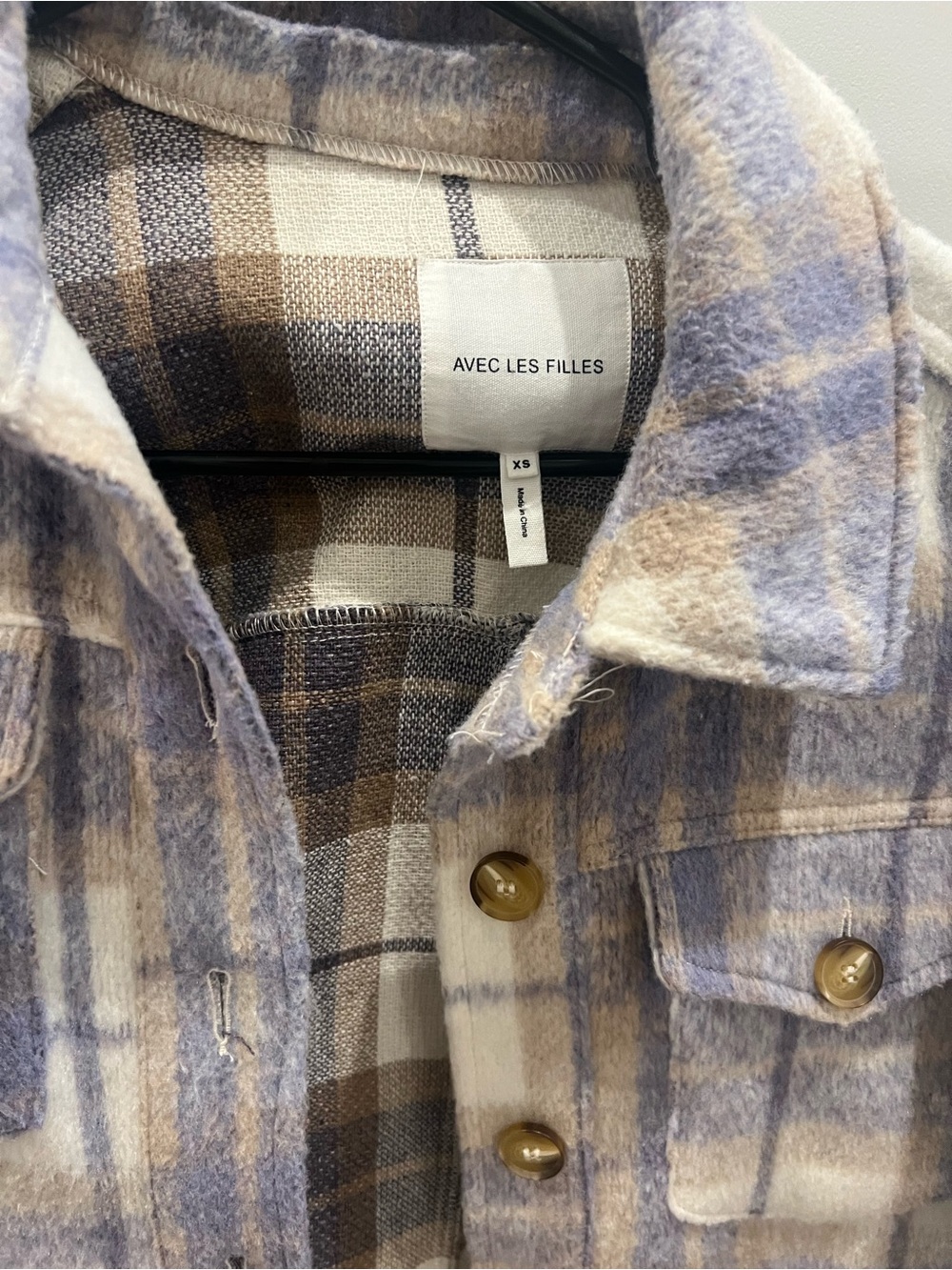 Avec Les Filles Lavender Plaid Shacket with Cream Accents